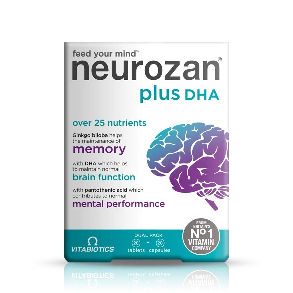 Vitabiotics Neurozan Plus bottle front for brain support and daily focus.