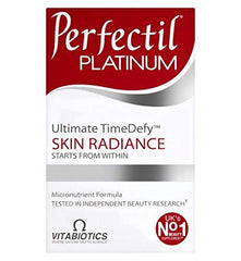 Vitabiotics Perfectil Platinum bottle front promoting radiant skin potential