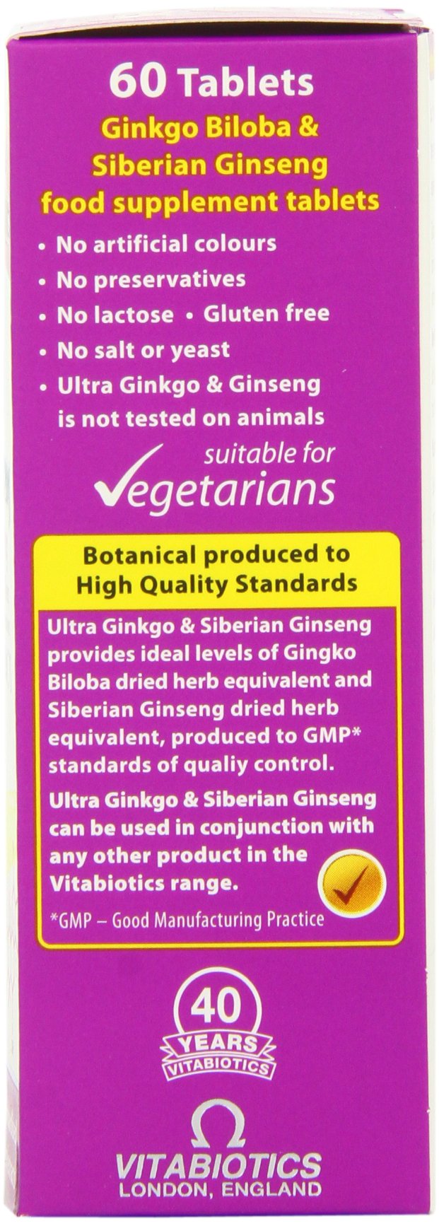 Vitabiotics Ultra Ginkgo Ginseng bottle close-up highlighting the label for easy dosing.