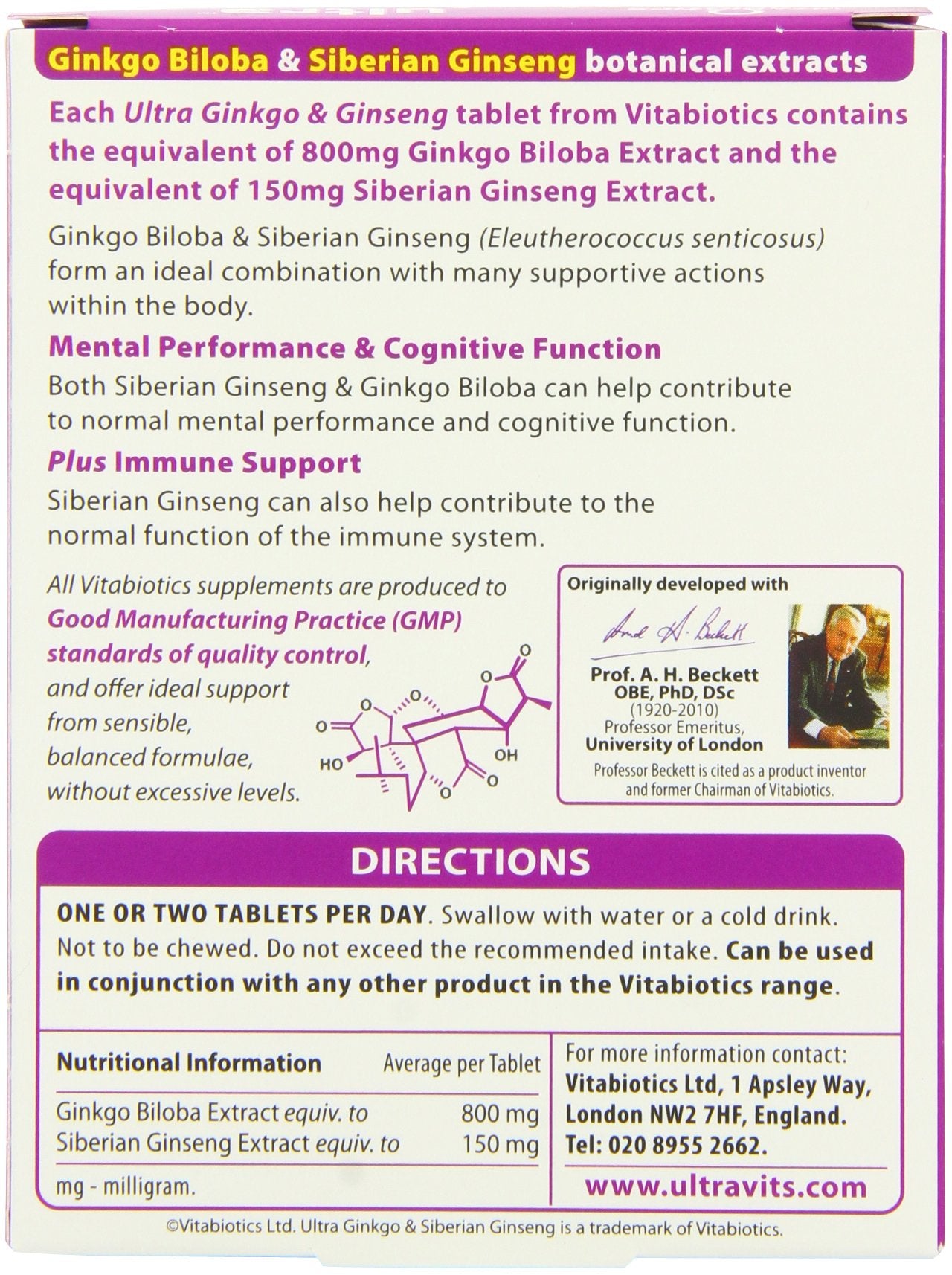 Vitabiotics Ultra Ginkgo Ginseng tablets on hand suggesting a simple daily routine.