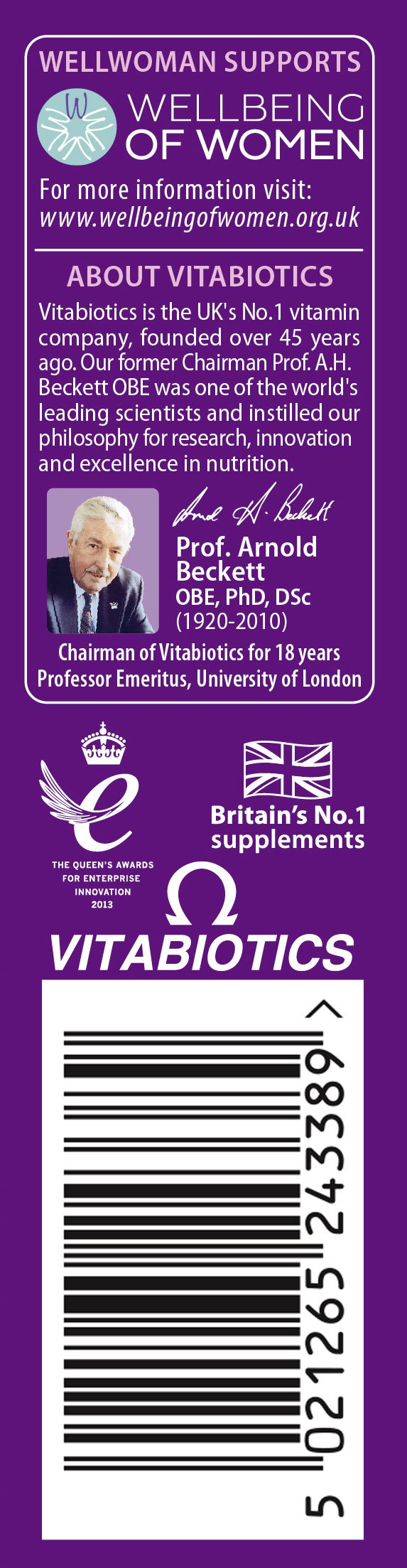 Vitabiotics Wellwoman Sport pack-back listing vitamins for performance support.