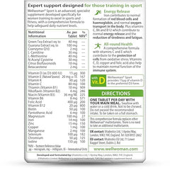 Vitabiotics Wellwoman Sport vitamin C zinc panel points to antioxidant protection for workouts.