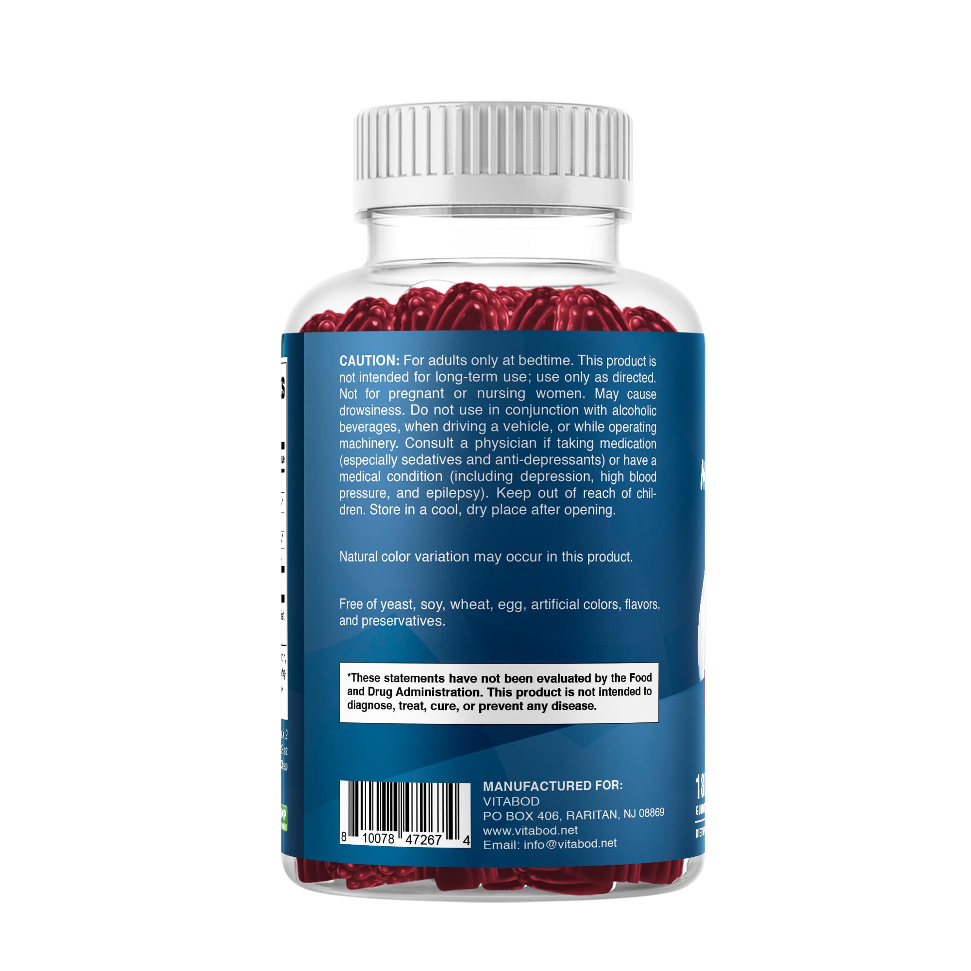 Vitabod Melatonin 20mg gummies bottle with easy pour and resealable cap