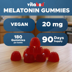 Vitabod Melatonin 20mg gummies packaging front highlights triple bottle value