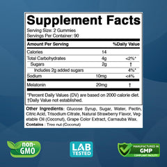 Vitabod Melatonin 20mg gummies label showing ingredients and potency