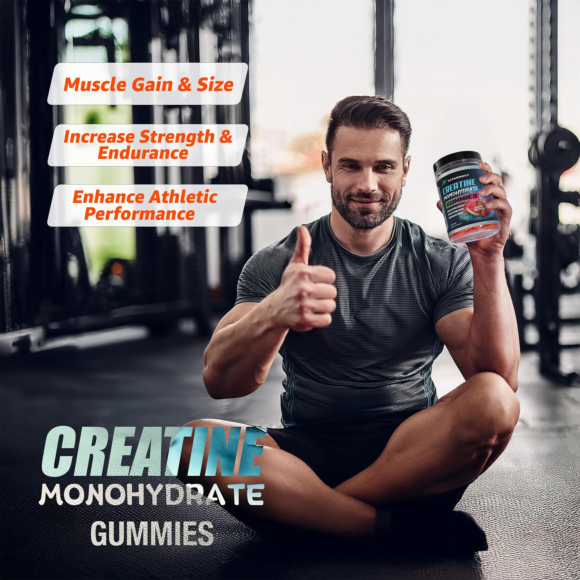 VitaBoost Creatine Gummies USA-made badge on packaging.