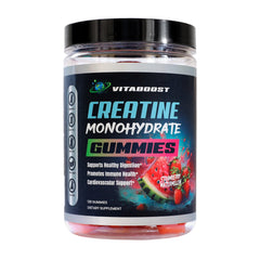 VitaBoost Creatine Gummies vegan halal friendly logo on jar.