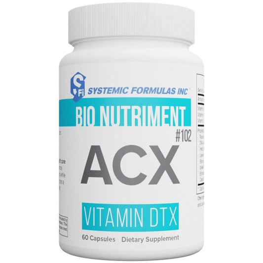 VitaBoost Systemic ACX bottle label showing bioavailable nutrients and detox support.