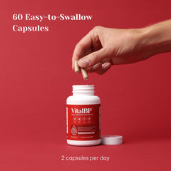 VitalBP daily usage image suggests routine intake for energy and resilience.
