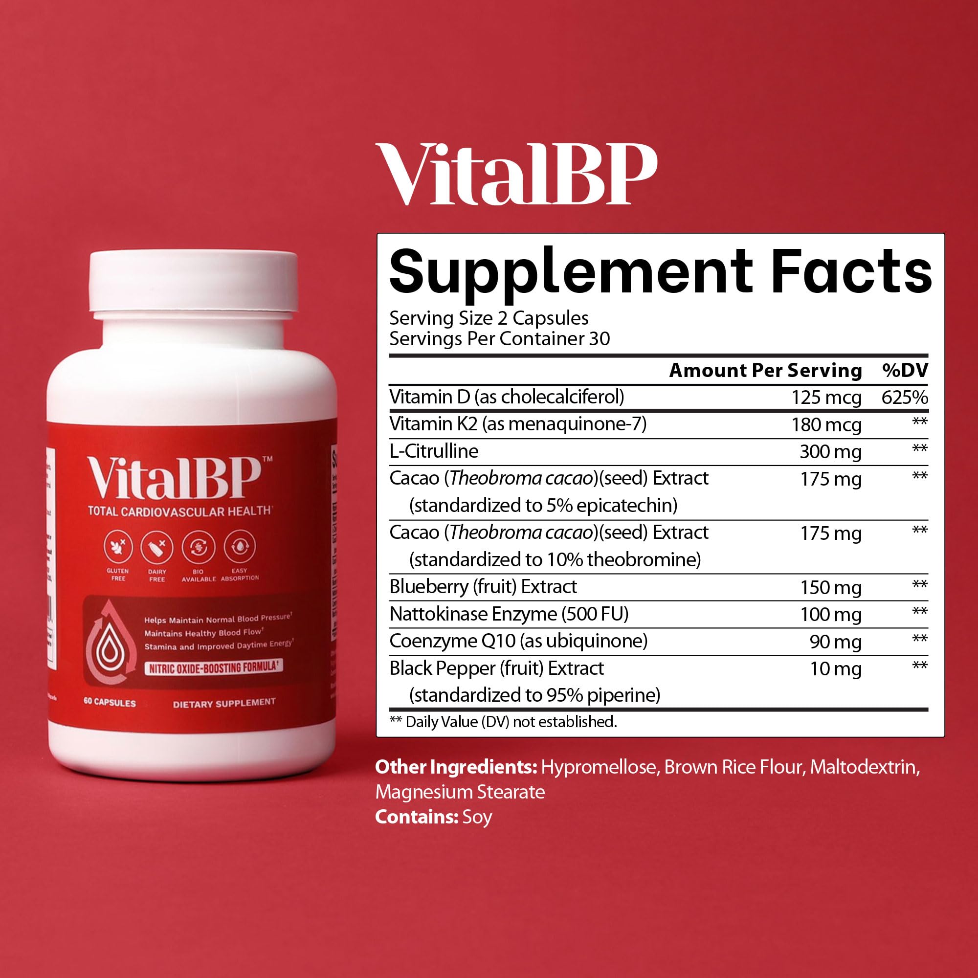 VitalBP wild blueberry extract capsule signals antioxidant-rich formulation.