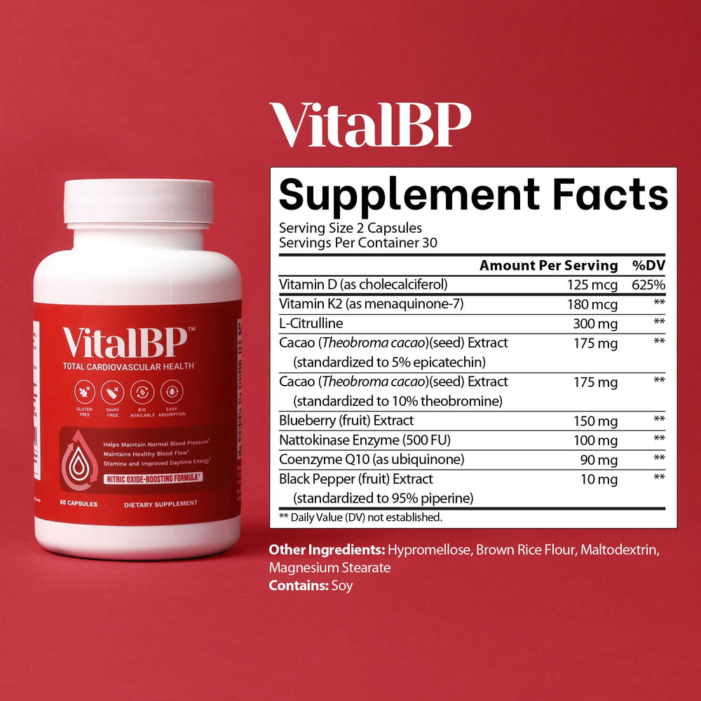 VitalBP wild blueberry extract capsule signals antioxidant-rich formulation.