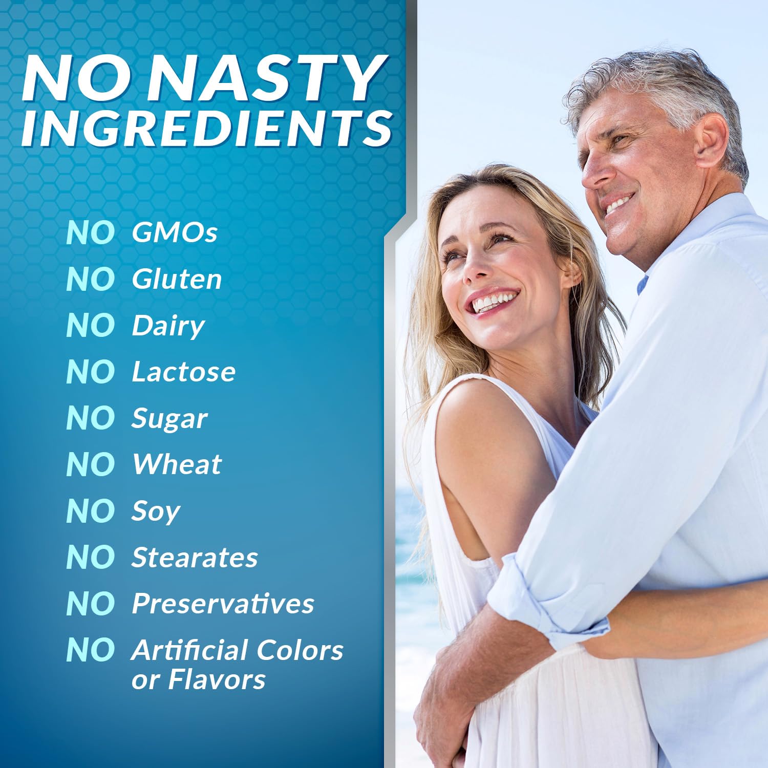 VitaBreeze no GMOs allergen-free label emphasizing clean composition.