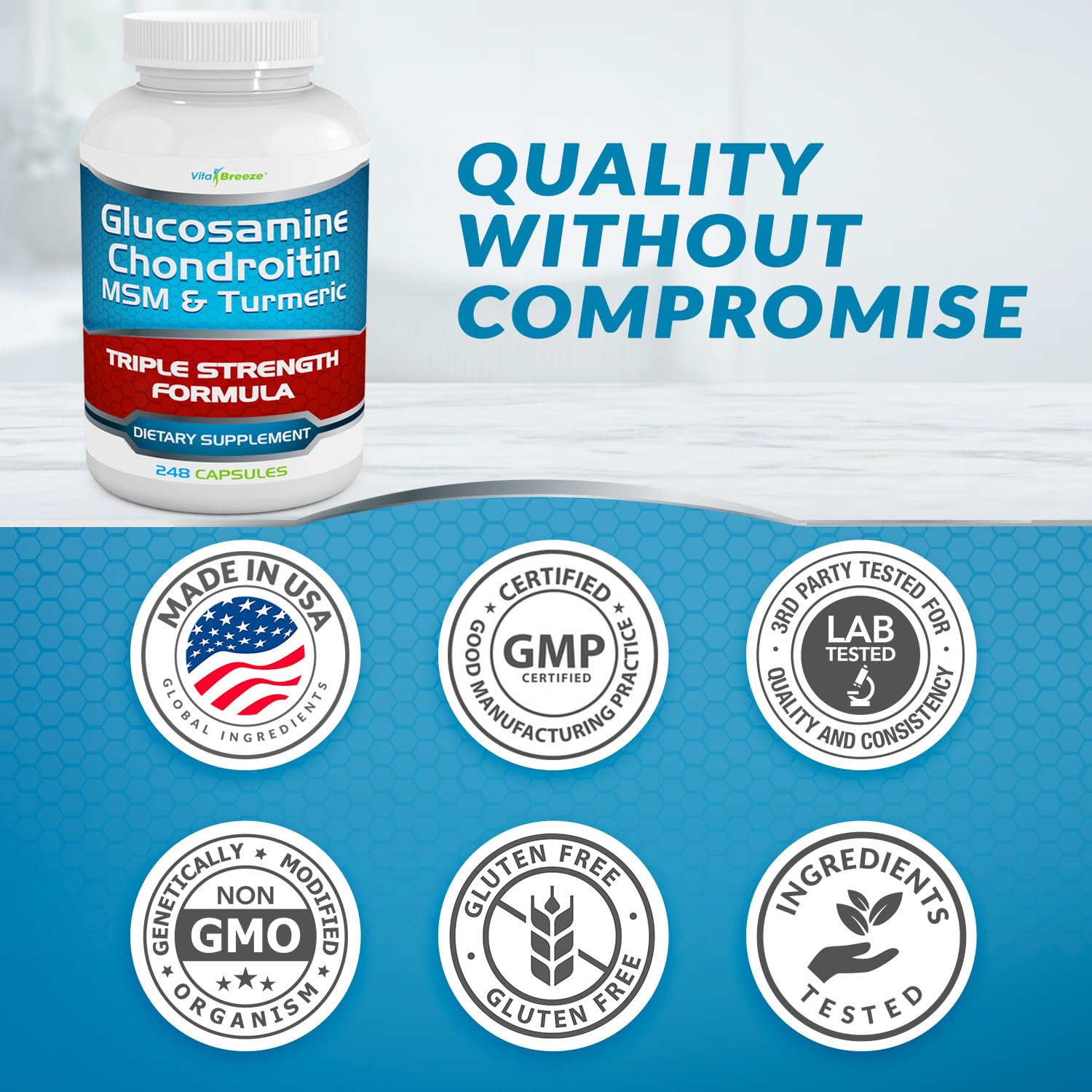 VitaBreeze purity potency GMP seal indicating quality controls.