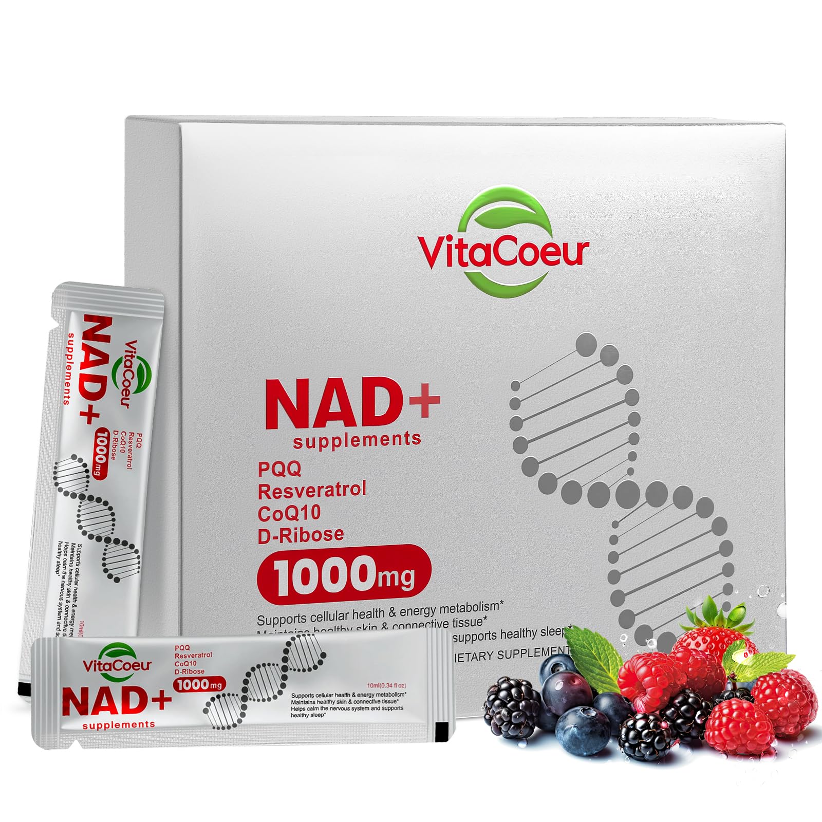 VitaCoeur NAD sachets front view showing portable one-month supply