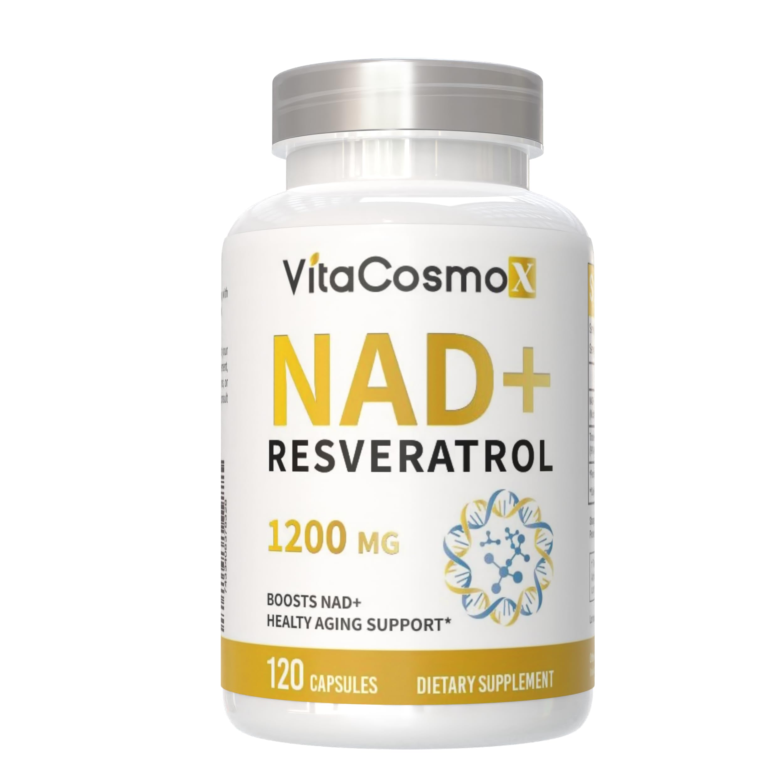 VitaCosmoX NAD+ ingredient panel showing 1000 mg per serving.