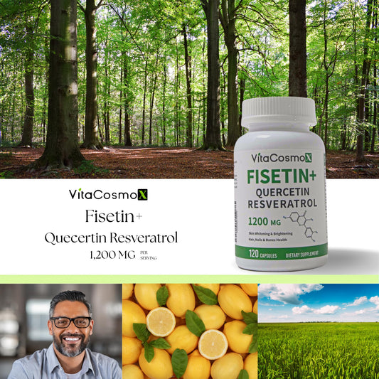 VitaCosmoX ingredient powder bowl emphasizes natural antioxidants used in the formula.
