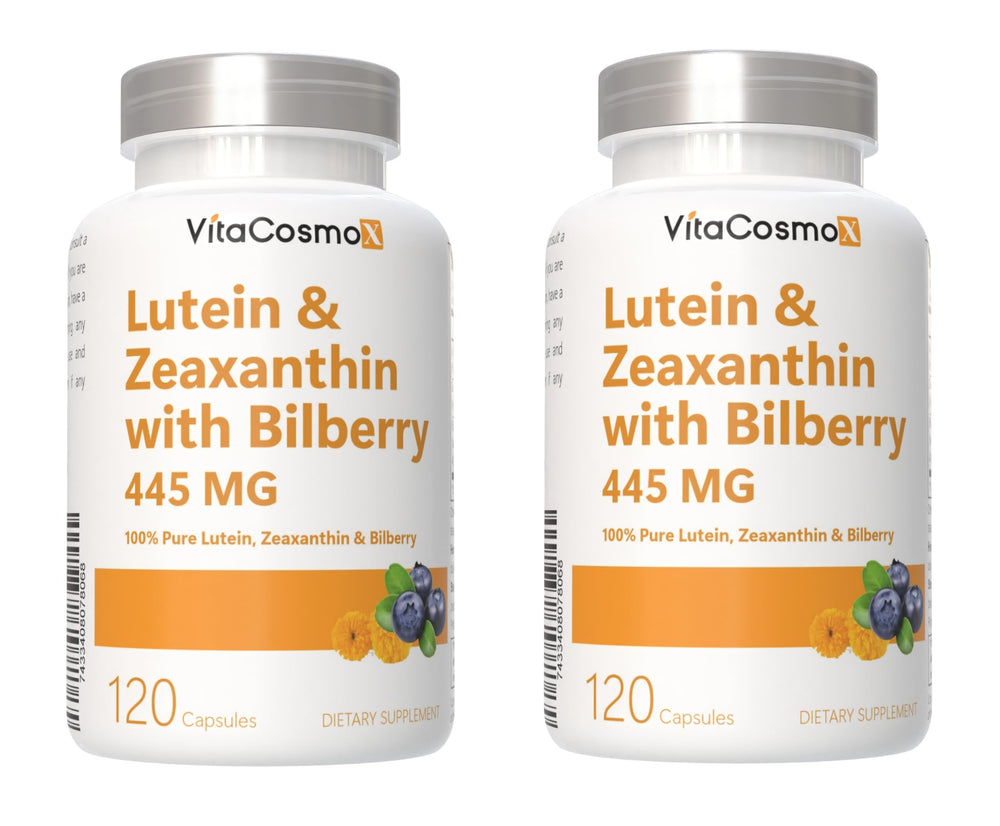VitaCosmoX lutein-zeaxanthin bottle front for daily eye-support.