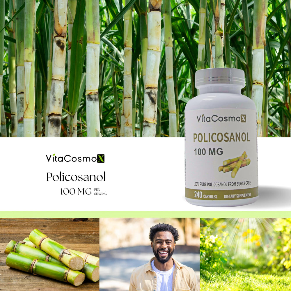 VitaCosmoX policosanol sugar cane extract capsules ready for daily supplementation