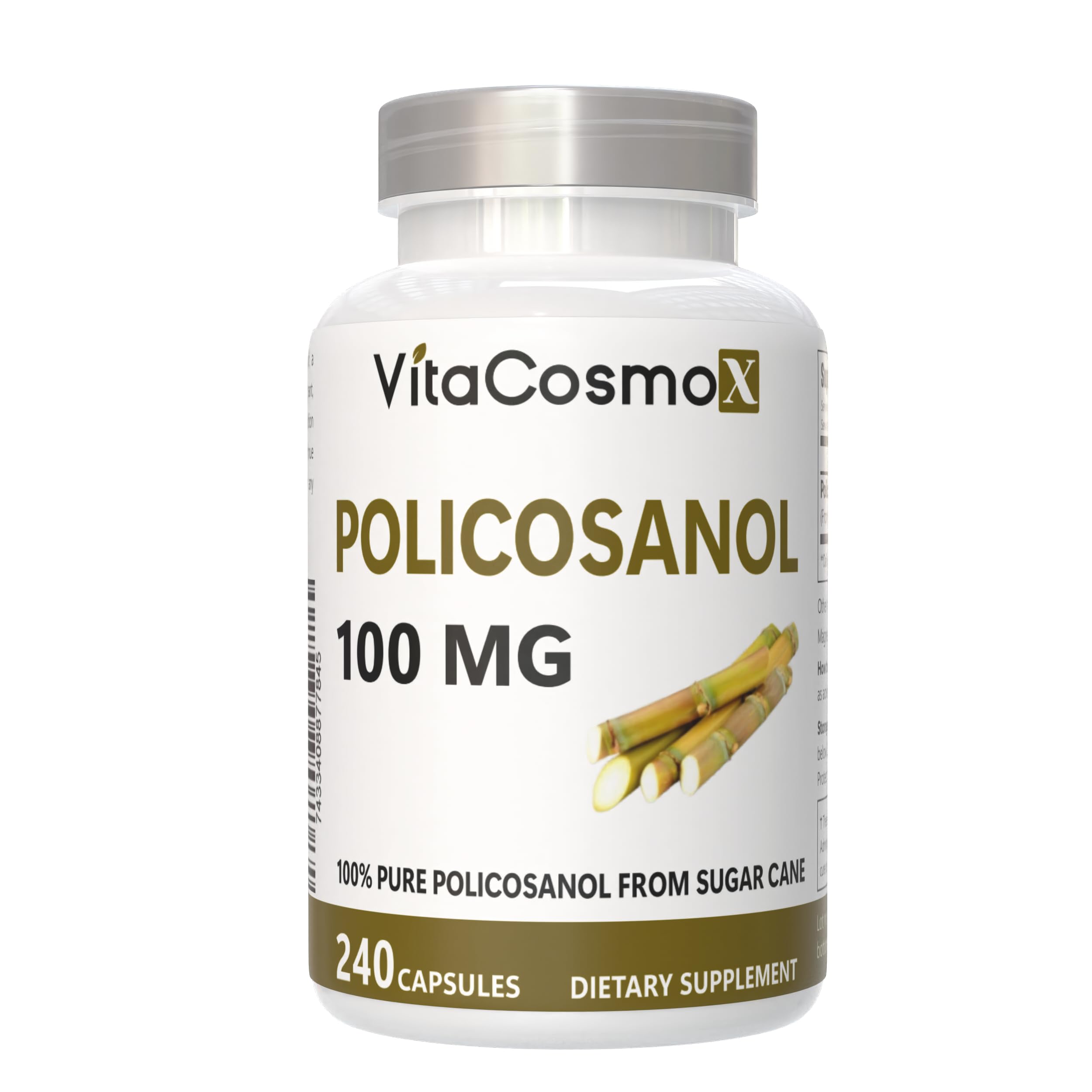 VitaCosmoX policosanol sugar cane extract label highlights ingredients and quality controls