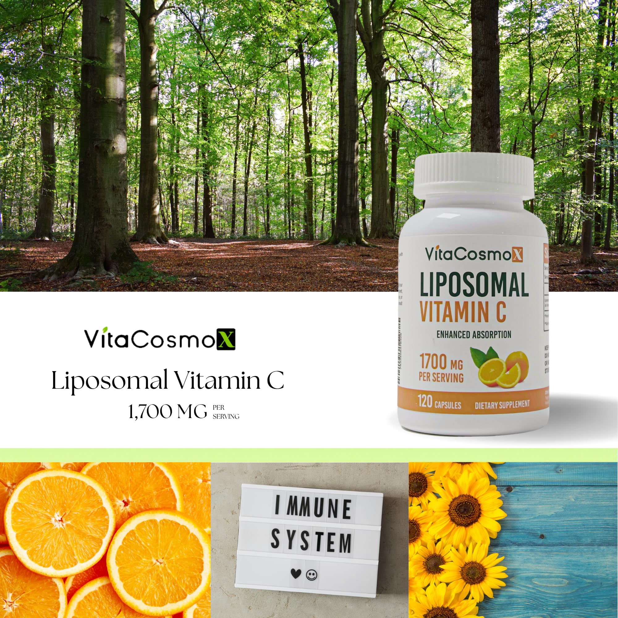 VitaCosmoX Liposomal Vitamin C bottle back label with dosage details