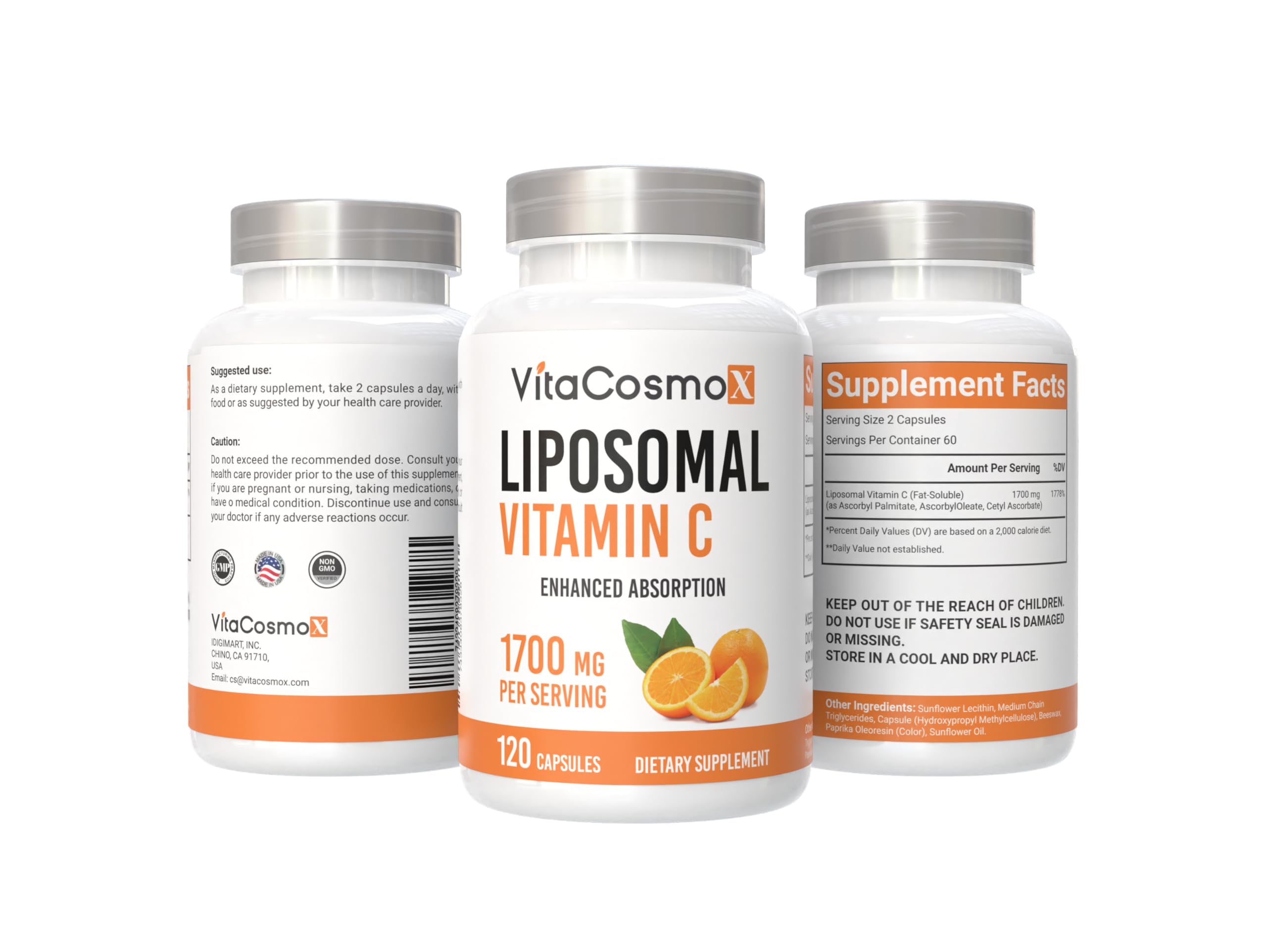 VitaCosmoX Liposomal Vitamin C capsules close-up, plant-based formulation