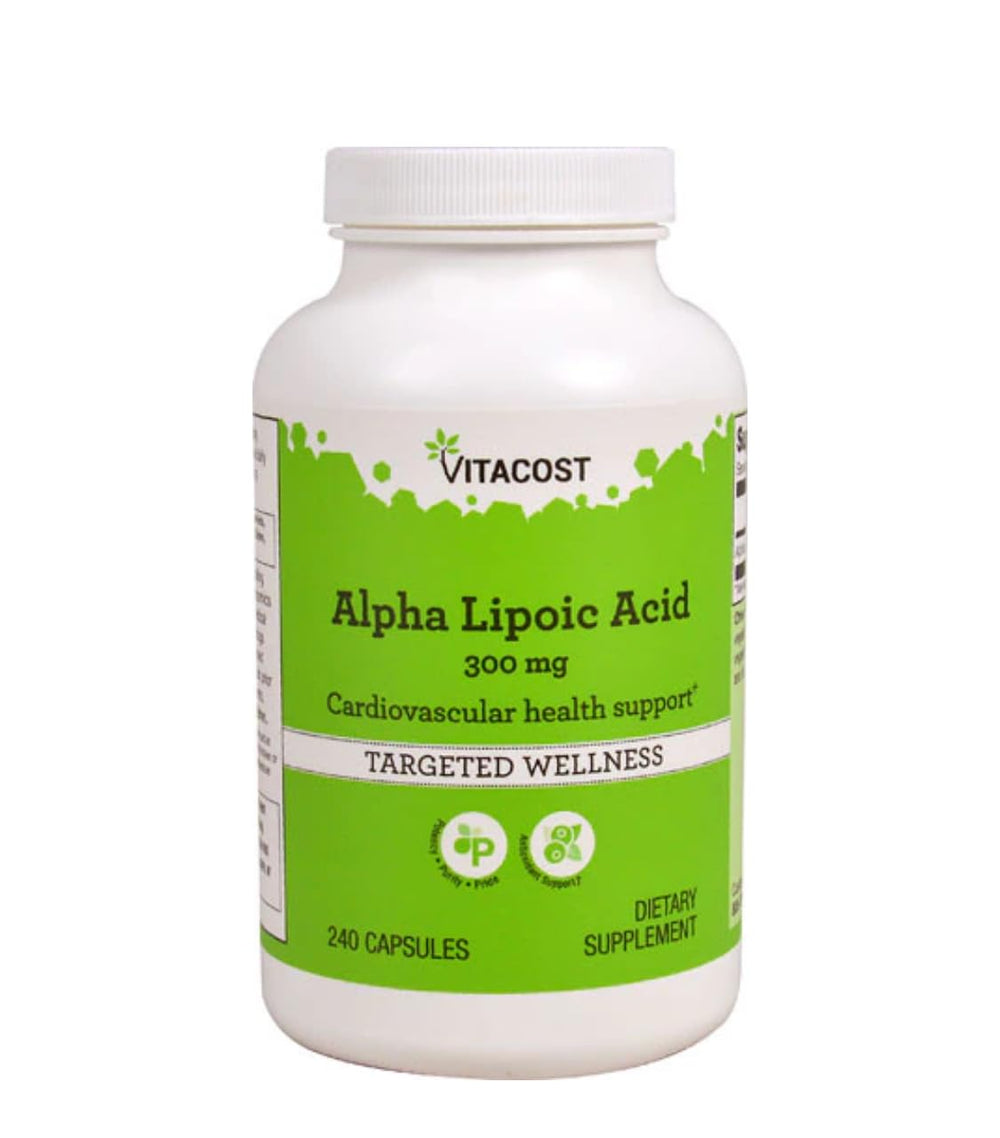 Vitacost Alpha Lipoic Acid 300 mg bottle ready for daily antioxidant support.