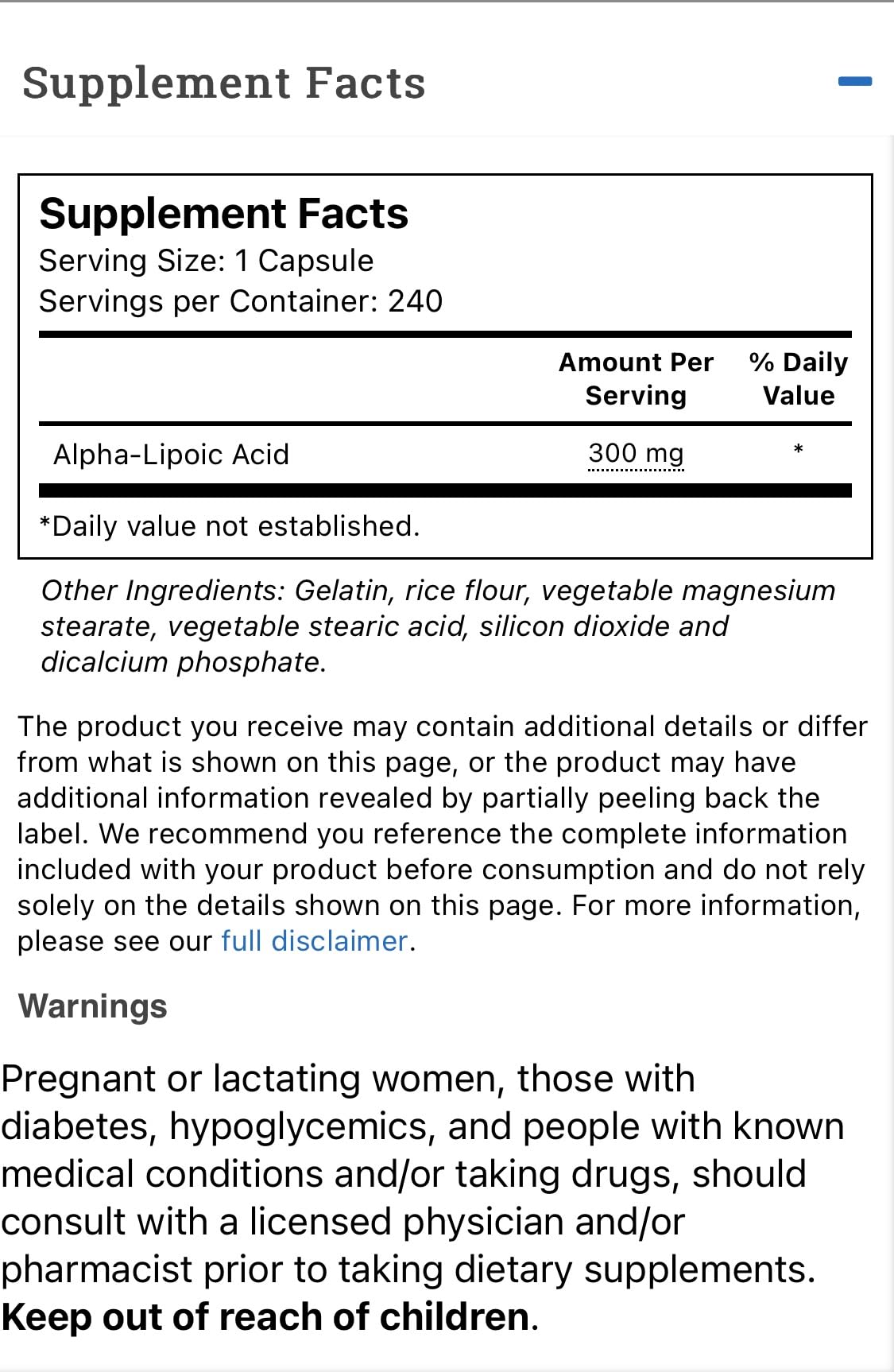 Vitacost Alpha Lipoic Acid 300 mg capsules close-up showing easy-to-swallow daily antioxidant support.