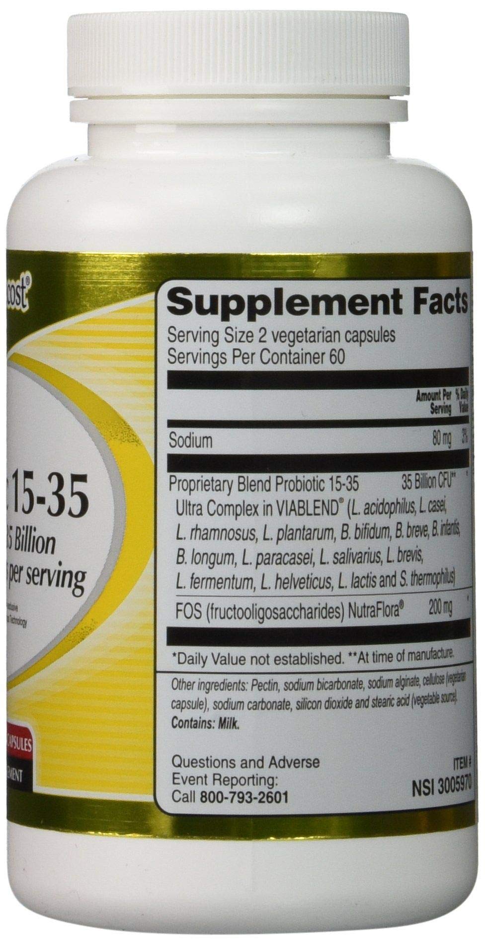 Vitacost brand logo on bottle label signals quality and transparency.