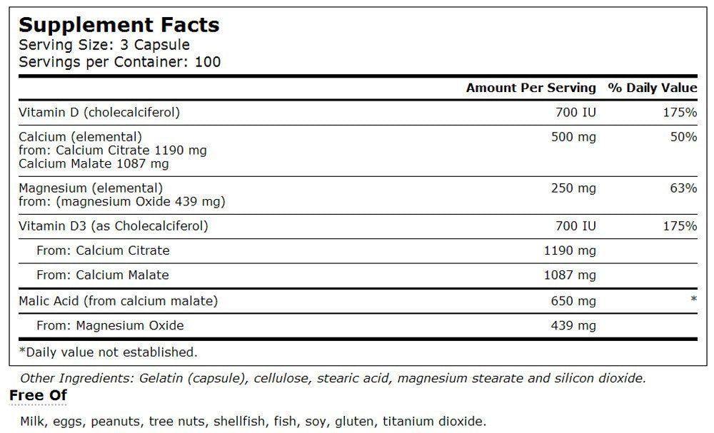 Vitacost Calcium Magnesium Vitamin D bottle pour shows easy dosing for bone health.