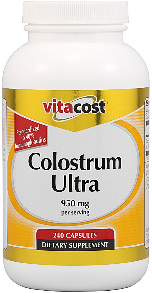 Vitacost Colostrum Ultra 40% IgG capsules in bottle for daily wellness
