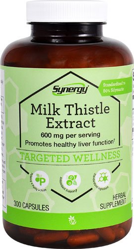 Vitacost Milk Thistle Extract bottle showing 600 mg per serving for liver support.