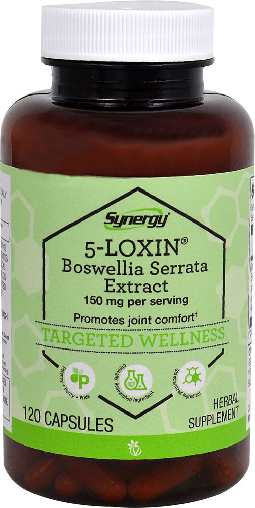 Vitacost Synergy 5-Loxin AKBA Boswellia extract bottle shows capsules for joint comfort.