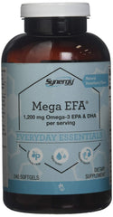 Vitacost Synergy Mega EFA Mini Gels bottle on shelf for daily omega-3 support.