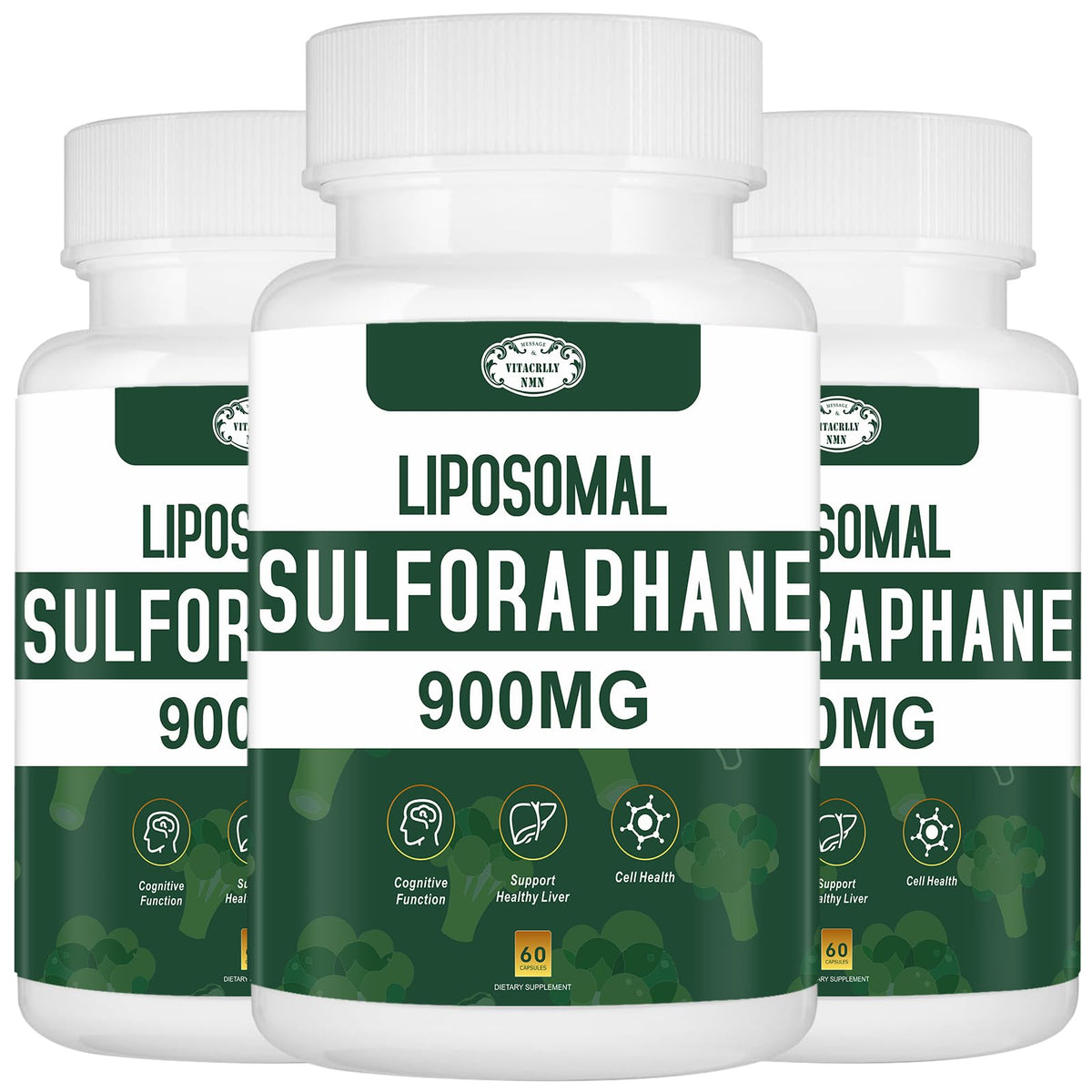 VITACRLLYNMN liposomal sulforaphane 900mg bottle on a clean label for strong antioxidant support