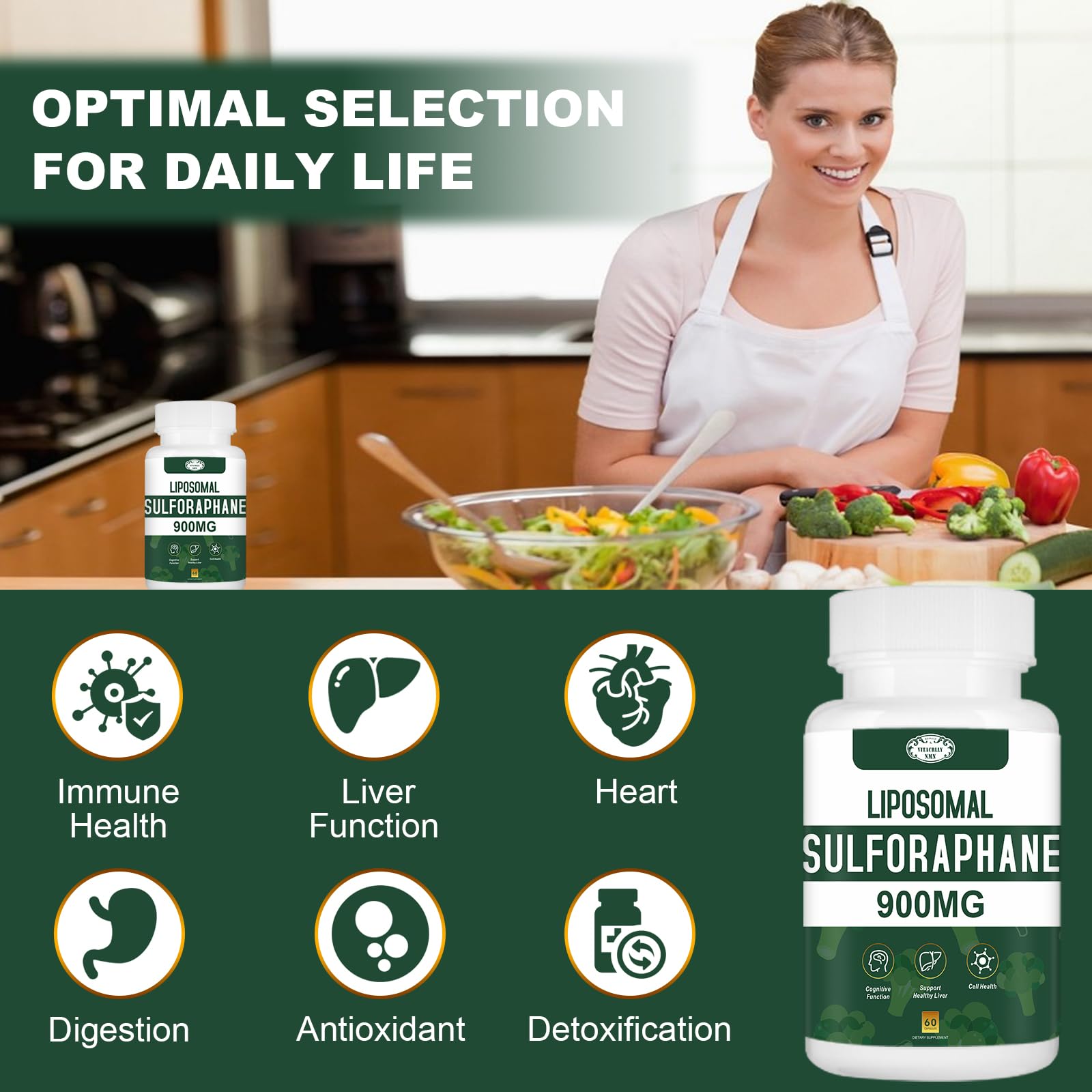 VITACRLLYNMN serving scene showing 900mg liposomal capsules for daily use