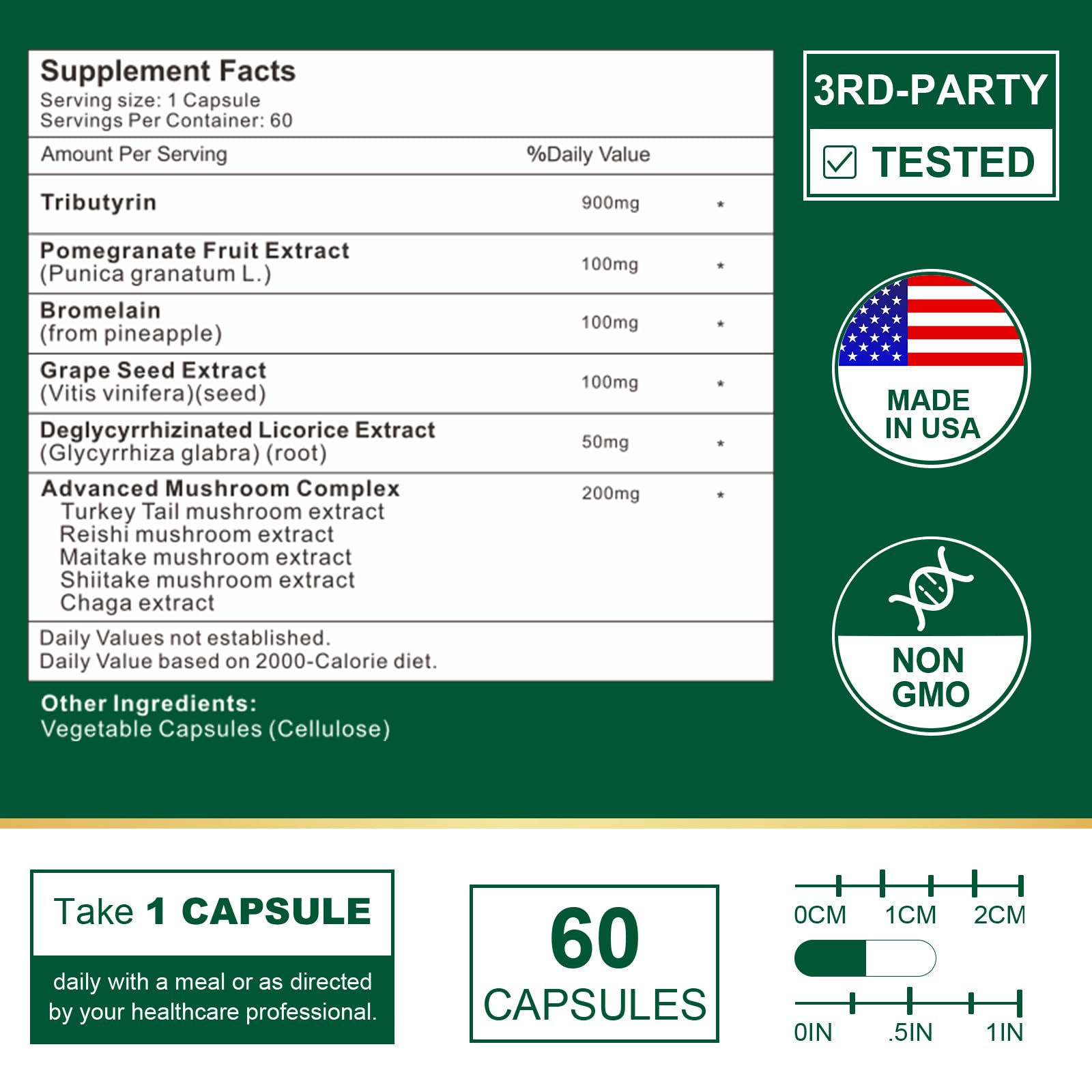 VITACRLLYNMN Tributyrin capsules pour demonstrating convenient daily supplementation.