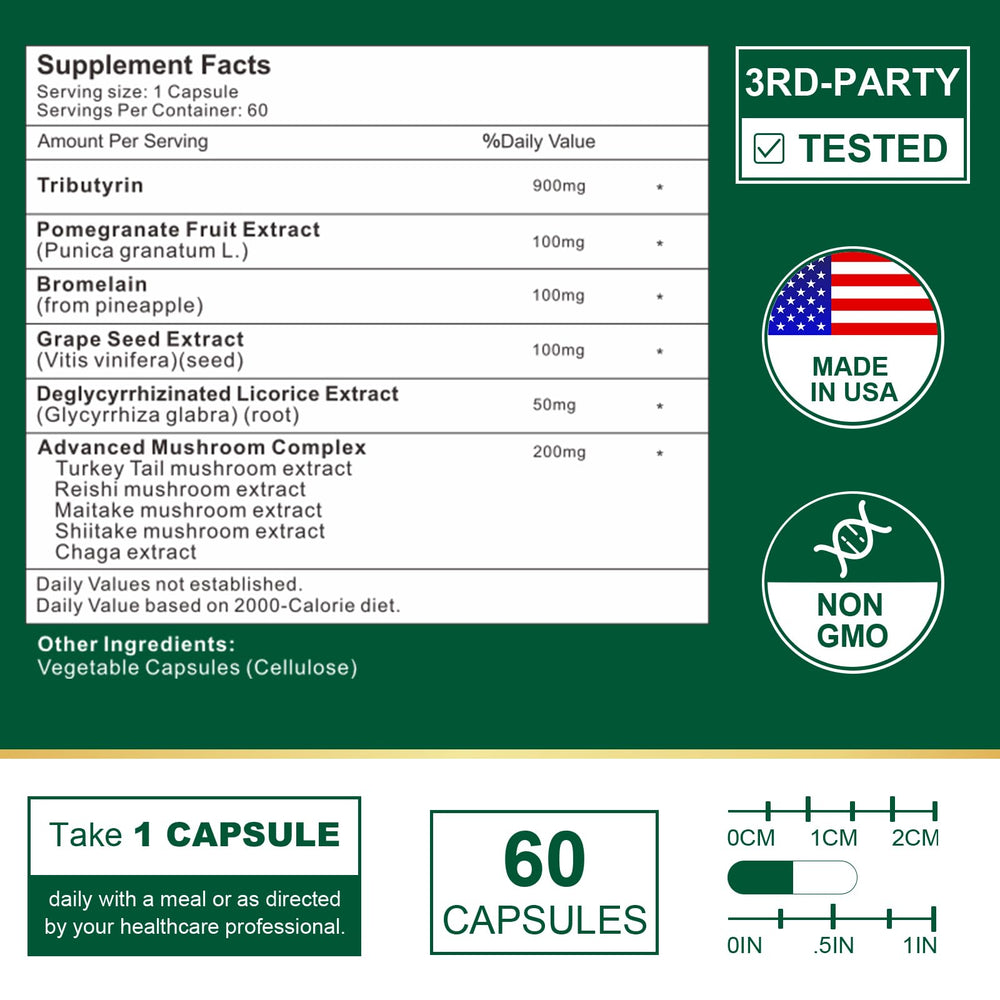 VITACRLLYNMN Tributyrin capsules pour demonstrating convenient daily supplementation.