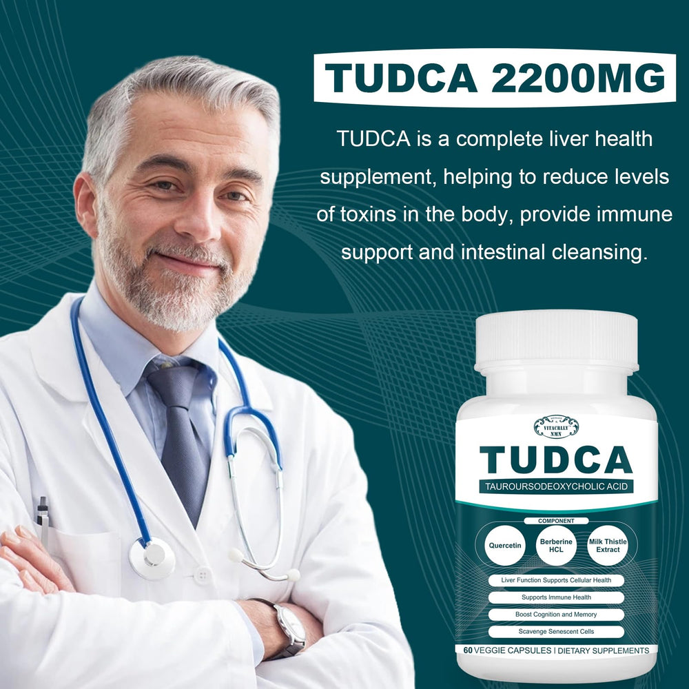 VITACRLLYNMN Tudca label highlighting vegan, GMO-free features