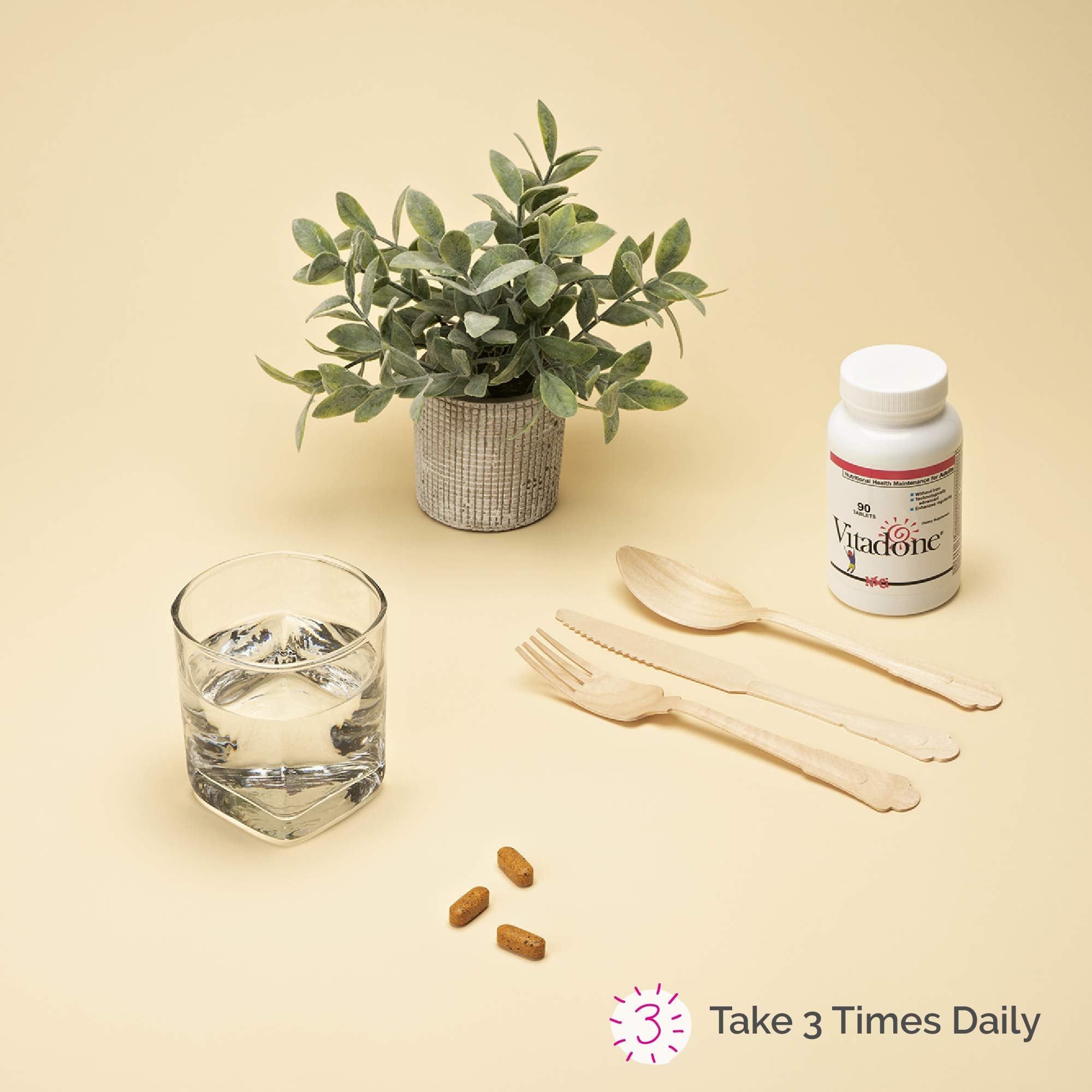 Open Vitadone bottle pour into a glass for a simple daily routine