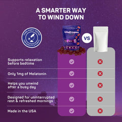 VitaDreamz melatonin complex label highlighting GABA and L-theanine support for rest.