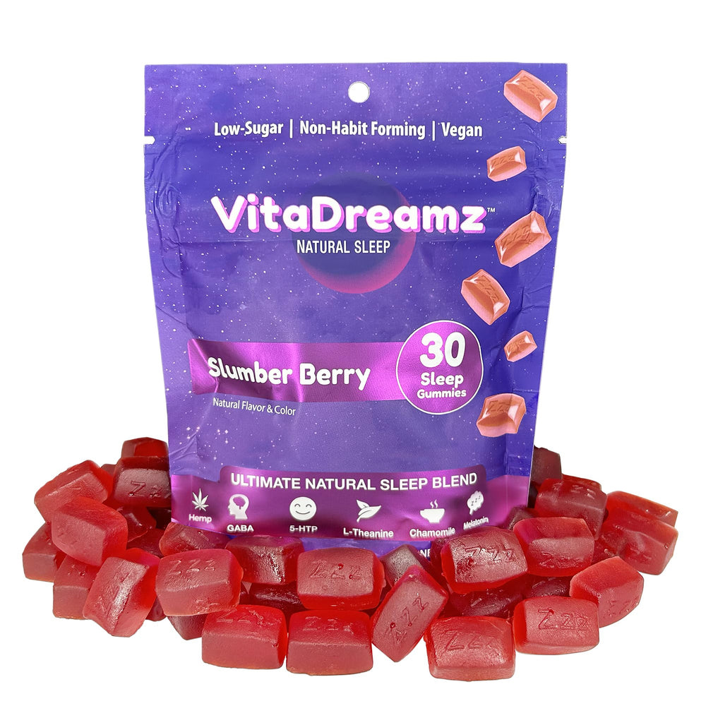 VitaDreamz premium melatonin sleep gummies jar for calm nights and gentle support