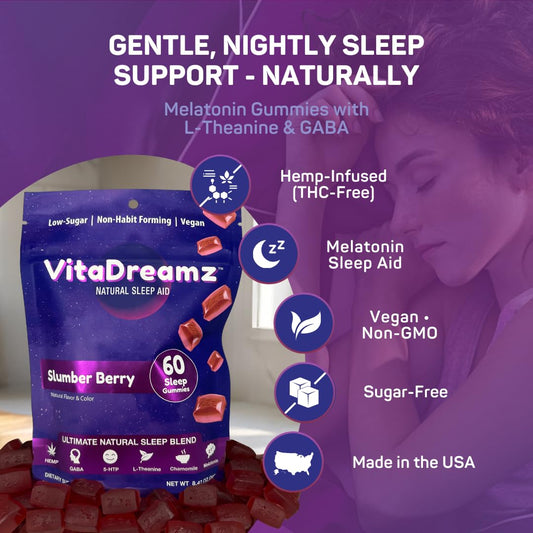 VitaDreamz Slumber Berry gummies texture close-up for easier wind-down.