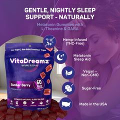 VitaDreamz Slumber Berry gummies texture close-up for easier wind-down.
