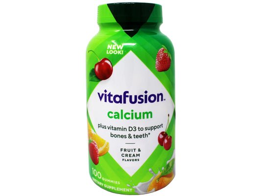 Back of Vitafusion bottle showing supplement facts for calcium and vitamin D3.