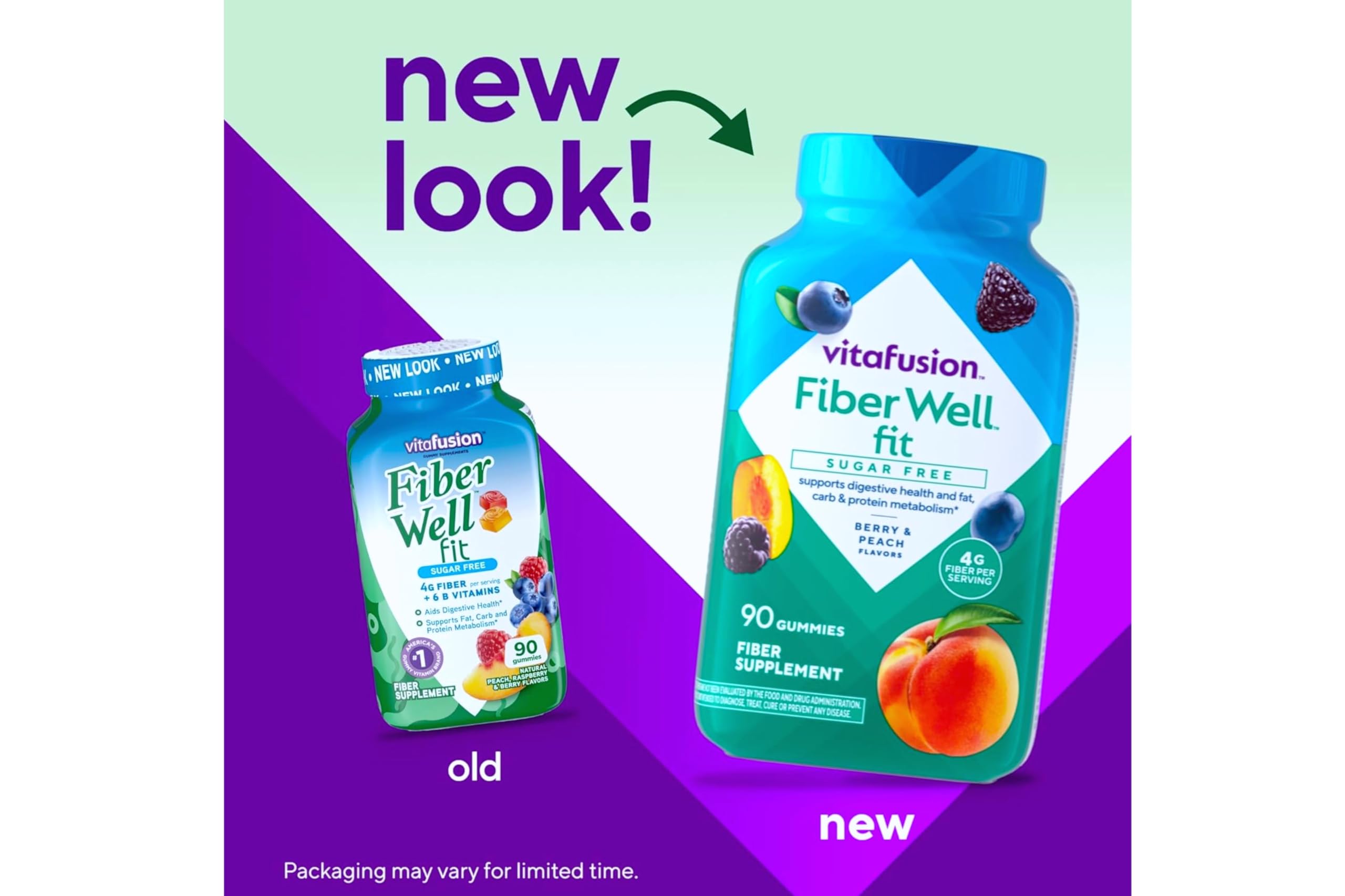 Vitafusion Fiber Well Fit bottle nutrition label close-up.