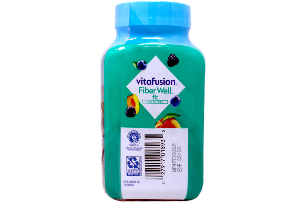 Vitafusion Fiber Well Fit with peach flavor label, an inviting daily treat.