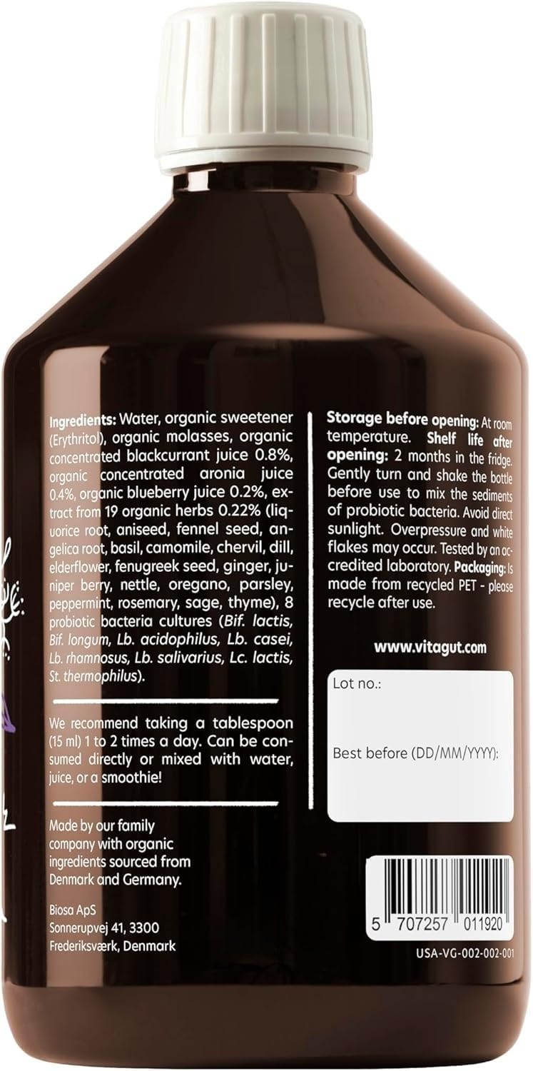 Dropper-ready VITAGUT bottle illustrating convenient daily use