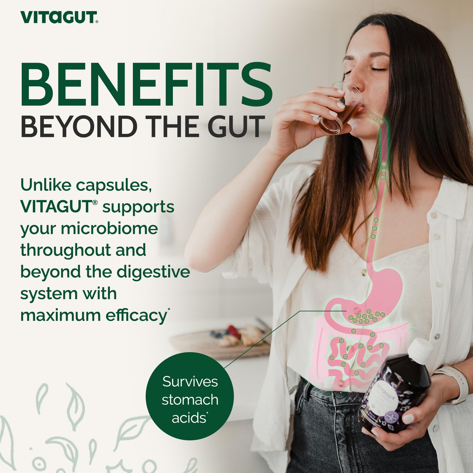 Close-up of VITAGUT label highlighting organic ingredients and CFU count