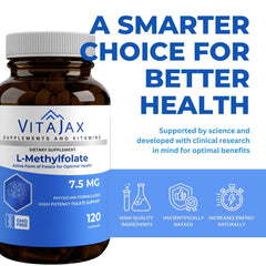 Gluten-free badge on VITAJAX L-Methylfolate label for a clean formulation.