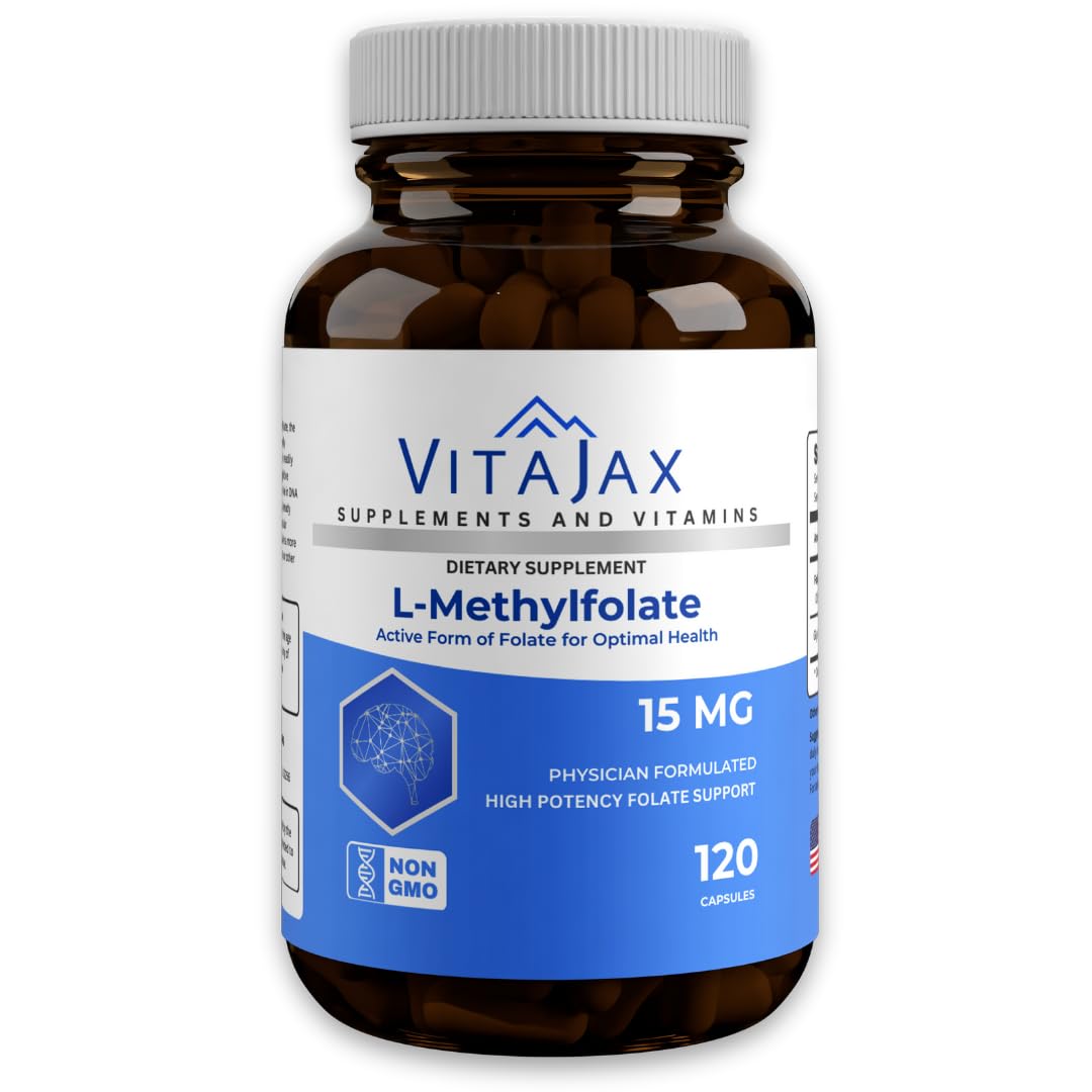 VITAJAX L-Methylfolate bottle with capsules highlighting high-potency daily support.